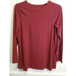 J Jill Womens Tunic Size XS Red Black Luxe Supima Gingham Checkered L/S Top